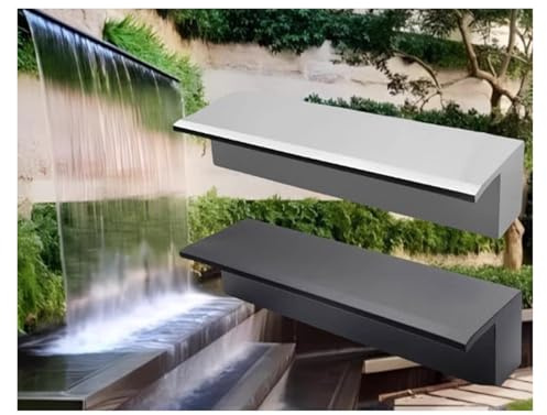 Kraftigt inless ståldamm vattenfall spillkit – F-fäste reservoaruttag för inomhus/utomhuspool, trädgårdar, hotell, skolor – anpassad bredd, design (svart)