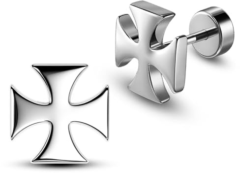 Soul-Cats Edelstahl Ohrstecker Eisernes Kreuz Orden Ritterkreuz Bikerschmuck Ohrringe zum Schrauben 12 mm