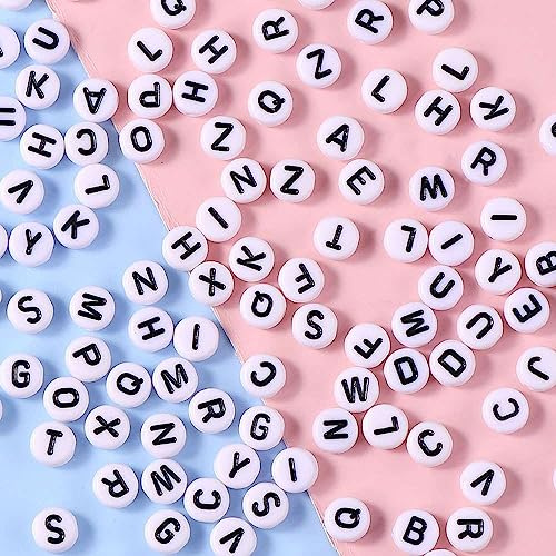 DAHI buchstaben perlen ca.1000 Stück acryl runde perlen gemischte weiß perlen mit schwarz Buchstaben A-Z rund perlen für Armband, Choker, Schmuck oder andere Handwerk (rund schwarz buchstaben/4x7mm)