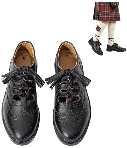 Scarpe Kilt Scozzesi Ghillie Brogues in Pelle, Nero (UK 9 / EU 43)