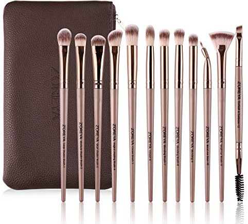 Z'OREYA Eye Makeup Brushes, 12 Pcs Professional Eye Brush Set Eyeshadow, Eyebrow, Blending, Fan, Eyelash Brush Set With Carrying Bag(Champagne Gold)