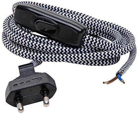 Kopp Textil-Zuleitungskabel mit Euro-Stecker und Schalter weiß/schwarz 2m, 140315002