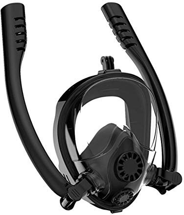Molinter Schnorchelmaske Tauchmaske Taucherbrille Vollmaske Kinder Erwachsen 180° Sichtfeld Antibeschlag Silikondichtlippe Faltbare Schnorchelset (Schwarz, S/M (Erwachsene))