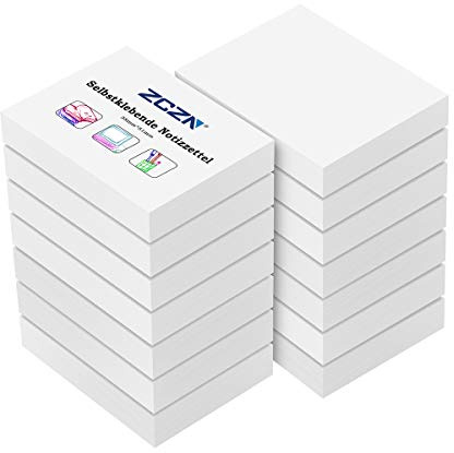 ZCZN 14 Blöcke Haftnotizen weiß, kleine Klebezettel 51 x 38 mm, Sticky Notes 100 Blatt pro Block für Schule, Zuhause, Büro