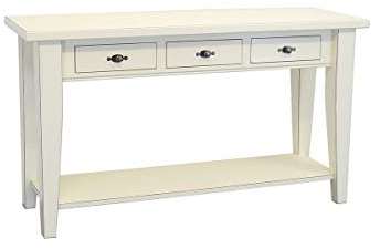 Antike Fundgrube Wandkonsole aus Holz in Cremeweiß mit 3 Schbuladen in Shabby Chic | Wandtisch TV-Board Konsole | 140x77,5x40 cm (9834)