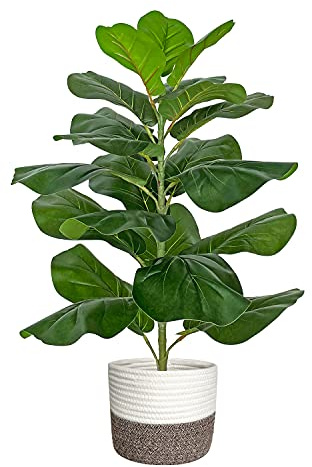 BESAMENATURE Artificial Fiddle Leaf Fig Tree/Faux Ficus Lyrata for Home Office Decoration, 30.5 Tall, with Cotton Rope Basket