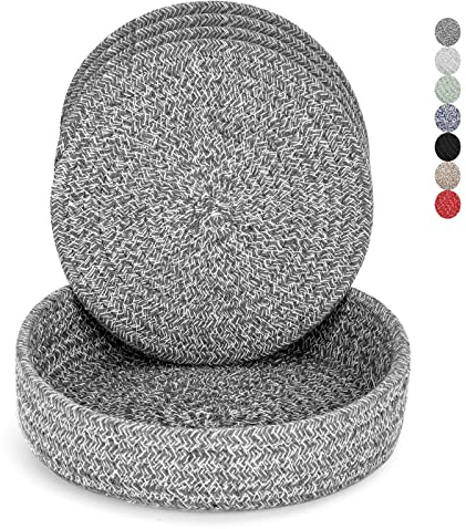 Trivets for Hot Dishes, Pots and Pans, Hot Pads with Storage Basket, Pot Holders for Kitchen, Heat Resistant Mat Protect Counter Home Essentials, Farmhouse Decor (Deep Gray 4 PCS)