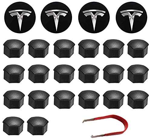 RUIZHI Tapas de Tuerca de Rueda Kit de Tapa de Rueda Cubierta de Logotipo Central Hub Nut Cap para Tesla Modelo S X 3 (Negro)