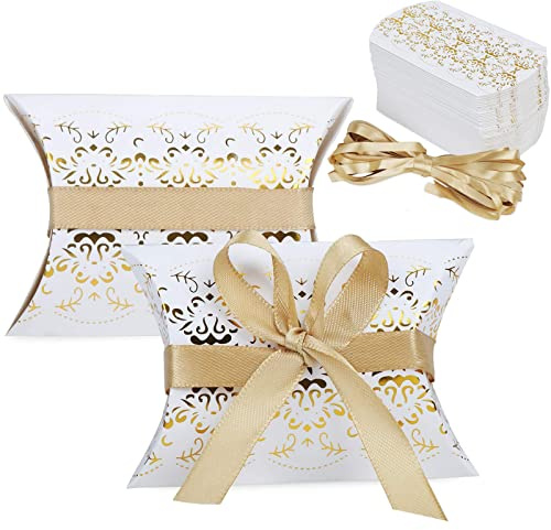 50 Stück Hochzeit Gastgeschenke Geschenkboxen, Kraftpapier Kissen Box, Kissen Form Süßigkeiten Box, Faltschachteln Papierschachtel, Kissen Form Papier Box, Geschenkbox Süßigkeiten Karton, Mit Schnur