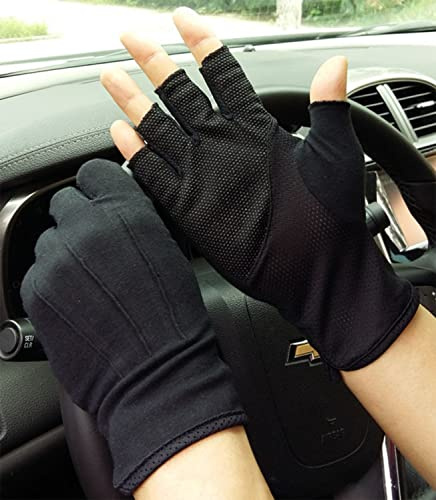 Mens Womens Driving Gloves Fingerless Cycling Gloves Summer Sun UV Protection Gloves Half Finger Mittens Non-Slip Motorcycle Gloves Sunblock Mittens for Biking Riding Running Climbing Hiking Camping