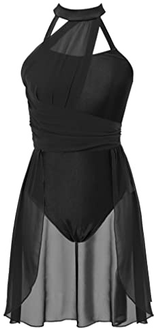 Zaldita Balettklänning för kvinnor, ärmlös dansklänning med asymmetrisk chiffongkjol, baletttröja, leotard ballerina Salsa, tazkläder, svart, M