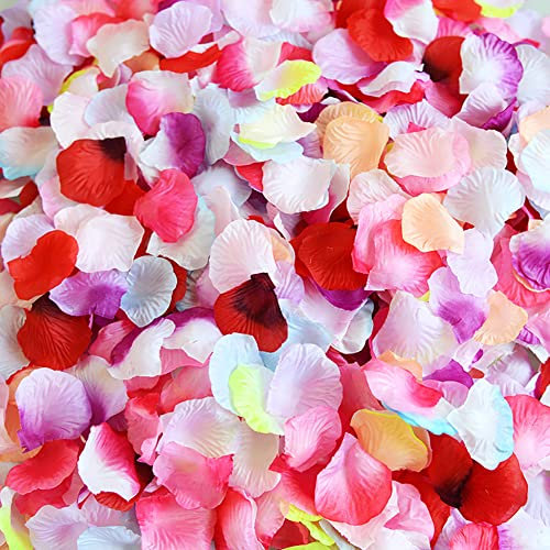 JIHUOO 1000 Pcs Mixed Color Artificial Rose Petals Faux Fake Flower Petals Decorative Rose Petals Wedding Flower Decorations for Tables