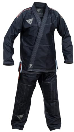 Collision Professional Heavy Duty Brazilian Jiu Jitsu Kimono Suit, 100% Cotton BJJ Gi Kimono for Men Includes Pants, Pearl Weave Cotton 350G White/Black/Blue 5’0” to 6’8” (Black, A3)