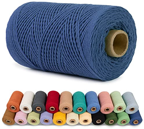 LEREATI Hilo Macrame 1mm x 200m Cuerda Macrame Cuerda de Algodon Suave Cordel Algodon, Hilos para Hacer Pulseras Cortina Colgar Fotos DIY Manualidades Colgante de Pared Atrapasueños (Azul Oscuro)