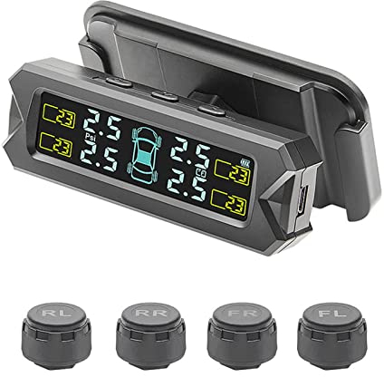 VENTDOUCE Tpms Reifendruckkontrollsensor - 08 Tpms Reifendrucküberwachungssystem für Anhänger, 08 TPMS-Reifendruckkontrollsystem mit Solarladegerät, W/Alarmmodi, LCD-Display, 4 TPMS-Sensoren