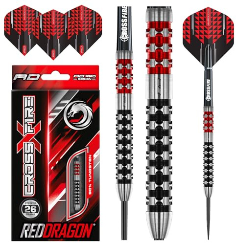 RED DRAGON Crossfire 26 Gram Premium Tungsten Darts Set with Flights and Stems