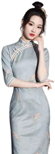 CBROOT Cheongsam Langen Ärmeln Für Damen -Elegante Schlanke Plus Größe Qipao Chinesische Traditionelle Kleidung Young Style Kleid Vintage Cheongsam S-2Xl Frühling Herbst Hochzeit Kleidung,S