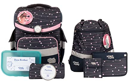 School-Mood Timeless Air+ Ella Pferd & Pony Schulranzenset 7-teilig 23 Liter, Leichtgewicht, standfest, wasserabweisender Stoff mit Reflektoren für die Grundschule