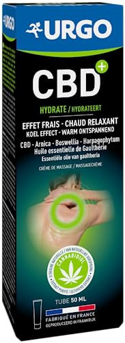 Urgo - Crème Hydratante CBD+ - Effet Chaud/Froid - Crème de Massage 98% d'Origine Naturelle - Dès 7 ans - Tube 50 ML