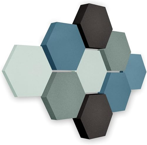 platino24 LOFT Honeycomb Schallabsorber – 9er Set – Wand & Decke – 4 Farben | Schalldämmung – Akustikpaneele – 3 Größen – Ø 300mm – Montage mit Klebepads – Aquablau, Jeansblau, Anthrazit, Maritimblau