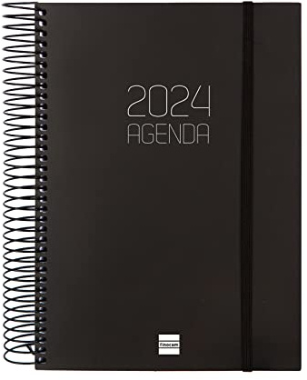 Finocam - Terminkalender Espiral Opaque 2024 1 Tag/Seite Januar 2024 bis Dezember 2024 (12 Monate) Schwarz International