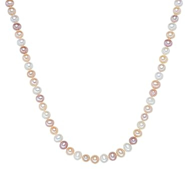 Valero Pearls Damen Perlenhalskette mit Hochwertigen Süßwasser-Zuchtperlen | Perlengröße 7 - 8 mm,Potato-Form,weiß,apricot,flieder,925/- Sterling Silber,Perlenkette,Multicolor,einzeln geknotet,Perlseide