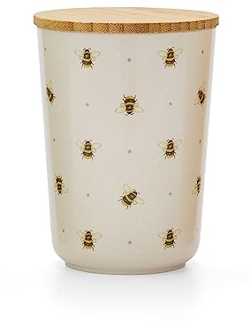 Cooksmart Bumble Bees Kitchen Storage Canister with Bamboo Lid | Airtight Seal, Food Safe, Reusable Storage, British Design, Pantry Organisation