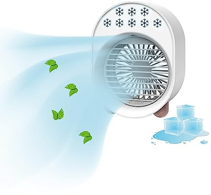 BBTISG Aire Acondicionado Móvil, Mini Ventilador Portátil 4 en 1 Ventilador Humidificador Ventilador Enfriador de Aire para Oficina, Tienda luz LED recargable por USB (blanco)