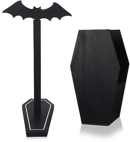 Uiifan Bat Paper Towel Holder Coffin Kitchen Utensil Holder Gothic Kitchen Accessories Black Wood Spooky Paper Towel Gothic Decor Halloween Decor for Home Table Bathroom Gifts Decoration