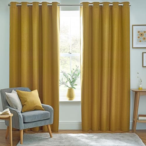 furn. Dawn Textured Blackout Ösenschals - Thermisch Gefüttertes Paar (Senfgelb, Breite 229 x Länge 183cm)