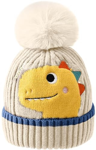 Malaxlx Kinder Pom Pom Mütze Winter Warm Kleinkind gestrickte Mütze Fleece-Futter Ski Bobble Mütze Umschlagmütze für 2-8 Jahre Jungen Mädchen