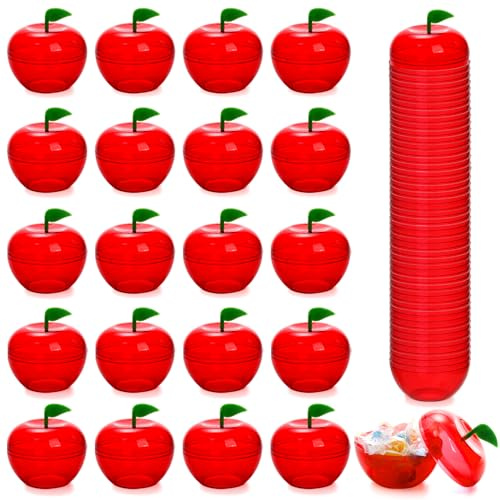 Cididu 50 Pcs Plastic Apple Container, Small Candy Container for Teacher Appreciation, Apple Shaped Candy Toy Filling Jars with lid, Treat Gift Boxes for Christmas Party Favor Back to School Gift
