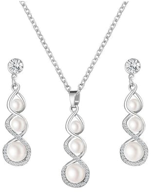 KBRPEY Jewellery Set for Women Crystal Pearl Necklaces Earrings Jewellery Set Fashion Pearl Long Dangle Jewelry Set for Women Girls Birthday Weddings Bridal Christmas Day Gifts(Silver)