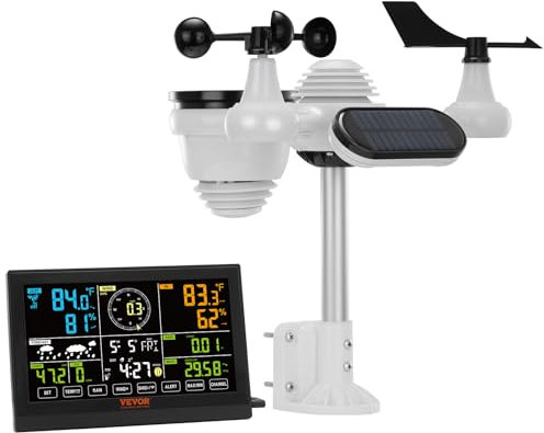 VEVOR 7-in-1 Wireless Weather Station, 7.5 in Color Display, Digital Weather Station Indoor Outdoor, for Temperature Humidity Wind Speed/Direction Rain UV, with Forecast Data, Alarm, Alerts-NO WIFI