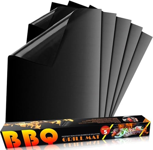 TIMIOTC Oven Liners - 5 Pack Non Stick Reusable BBQ Grill Mats Oven Liner for Fan Assisted Ovens Thick Teflon Sheets Oven Mat Heavy Duty BPA Free Oven Protector Sheet, 33cm x 40cm, Z-4428103