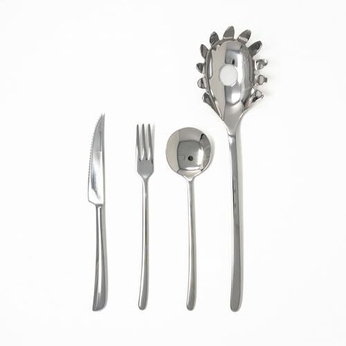 FRANQUIHOGAR - Cubertería de 19 Piezas para Carne y Pasta Trento - 6 Cuchillos con Micro Dentado, 6 Tenedores de, 6 Cucharas - Acero Inoxidable Pulido Espejo
