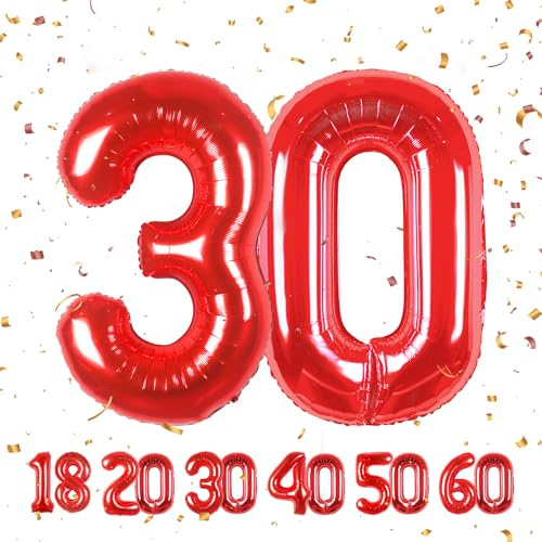 Zahlen luftballon 30 jahre | Rot Folienballon-4030 Geburtstagsdeko -30 Ballon Zahl Deko zum Geburtstag fliegt mit Helium 30.Geburtstag für Männer Frauen 30.Geburtstagsparty Jubiläum