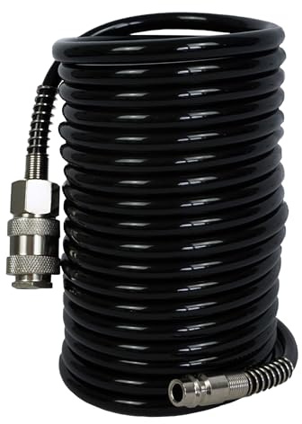 siwitec Druckluftschlauch PU 1/4 Schnellkupplung Knickschutz max 15bar 5m | platzsparend durch spiralförmige Aufwicklung, beständig gegen Öle, Fette und Witterungseinflüsse