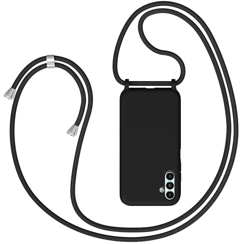 Coqinen Handyband für Samsung Galalxy A55 5G Hülle mit Band, Necklace Samsung A55 5G Silikon Handyhülle mit Kordel zum Umhängen Handy Schutzhülle mit Kette, Schwarz