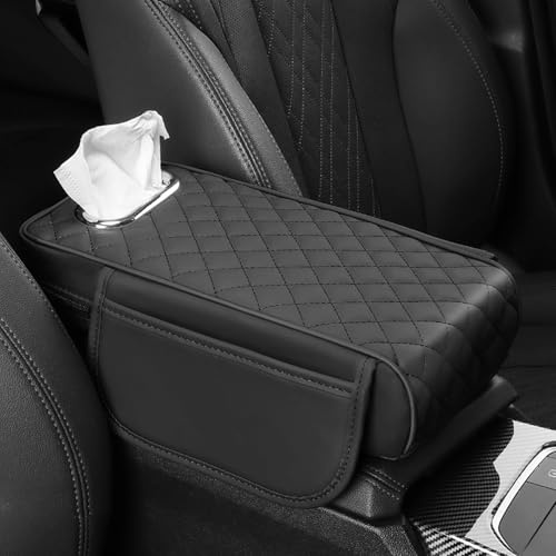 Auto Armlehnenkissen Universal,Memory Foam Taschentuchhalter Aufbewahrung | Multifunktionale Auto Armlehnen Kissen Ergonomisch Werkzeugfrei 35x18.5cm für meisten Autos Lieferwagen SUVs,Schwarz