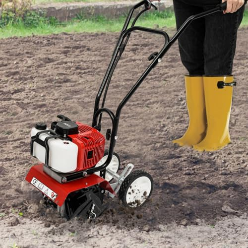 DAOHHFO 52CC - Fresa da giardino a benzina, a 2 tempi, per erba, 3 cavalli, 35x10 cm, 7000 giri/min, altezza regolabile