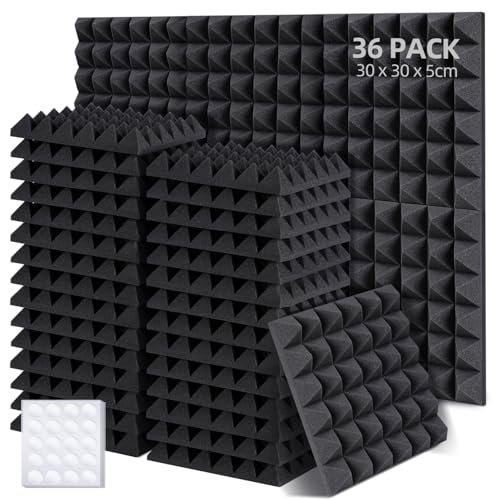 Ohuhu Paneles Acusticos 36 Piezas con Pegatinas, 30 x 30 x 5 cm Insonorizacion Acustica Pared, Paneles Decorativos para Pared Aislante Acustico para Podcast Studio Oficinas