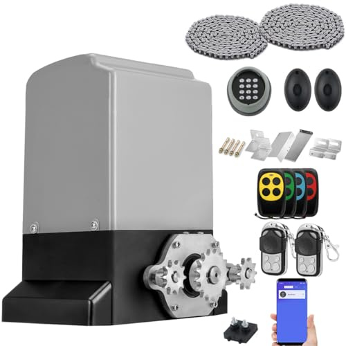 ASGO 3300lb Automatic Sliding Gate Opener APP Control with 6 Remote, Driveway Electric Slide Gates Operator Motor Complete Kit, 20ft Driven Chain/IR Secure Sensor/Keypad