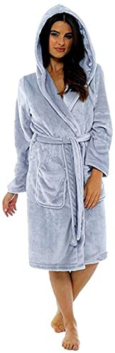 Fleece-Bademantel für Damen, leichter Bademantel für Damen, Kapuzenmantel, Fleece-Bademantel mit Taschen und Gürtel, bequem, Loungewear, warmer Winter-Bademantel, einfarbig, Flanell-Pyjama,