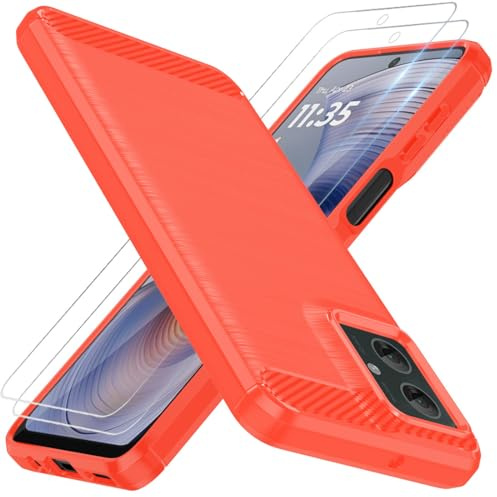 Osophter for Motorola Moto G55 Case: with 2pcs Screen Protector Shock-Absorption Flexible TPU Rubber Protective Cell Phone Cover for Motorola Moto G55(UK-Red)