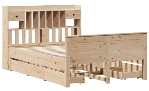 vidaXL Massivholzbett, Holzbett mit Kopfteil Schubladen Lattenrost, Doppelbett für Schlafzimmer, Bett Bettgestell, 140x190cm Massivholz Kiefer