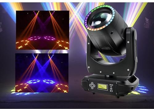 LED Stage Lights Spotlights (8-Facet Prism) - 17 Gobos + 13 Colors + RGB Marquee Ring, DMX Sound Activation Moving Head Lights, for Stage Lighting Wedding Party