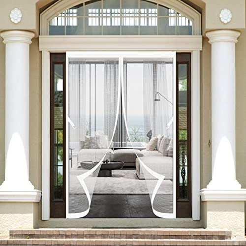 Zanzariera magnetica per porta, 284,5 x 236,2 cm, facile da installare, chiusura automatica, anti zanzare, per balcone, patio, porte scorrevoli, colore bianco