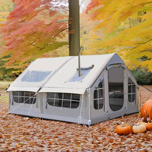 LoJax 6-8 Personen Zelt Luftzelt Aufblasbare Camping Mit Ofenloch & Oberlicht, Großes Familienzelthauszelt Für Campingzelt, Familienzelt Big Air House Zelt (Grey Pro, 385 * 260 * 200cm)