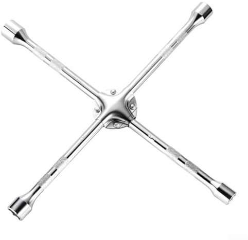 Eawfgtuw 4-Wege-Kreuz-Radschlüssel, mit 17 mm, 19 mm, 21 mm, 23 mm Stecknüssen für Autoreifen, Reifenmutterschlüssel (45,7 cm)